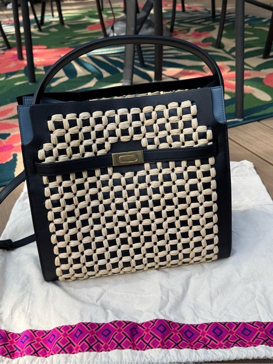 Tory Burch Handbags - Tory Burch Lee Radziwill Raffia Punch Double Bag